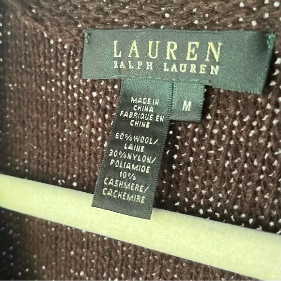 LAUREN RALPH LAUREN Wool Cashmere Blend Dark Brown Cable Knit Vest - Picture 3 of 8